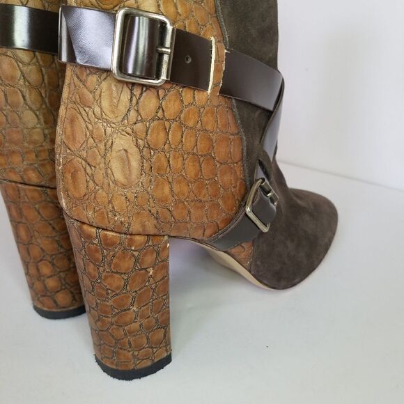 Prezioso Italian Nappa Leather Sued Alligator Strappy Buckle Block Heel Bootie 9 - Picture 6 of 16